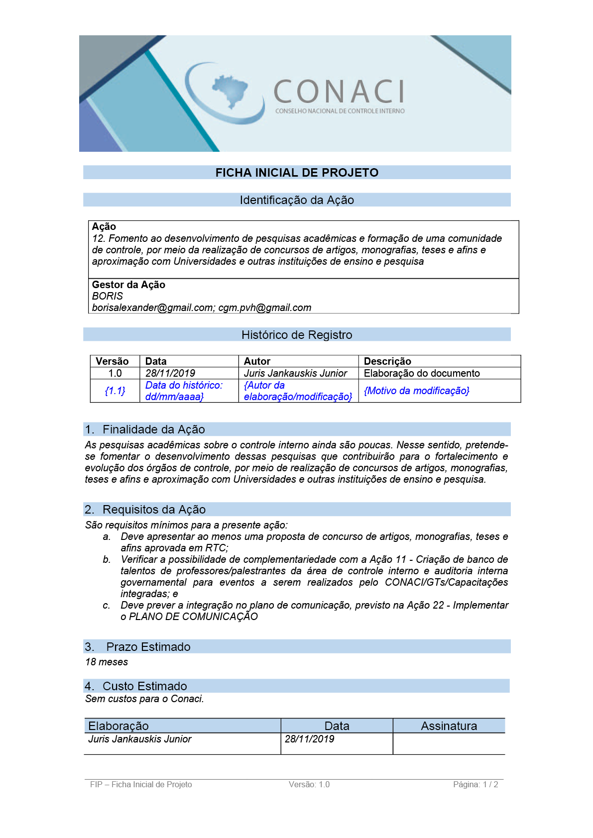 Termo de Abertura do Projeto
