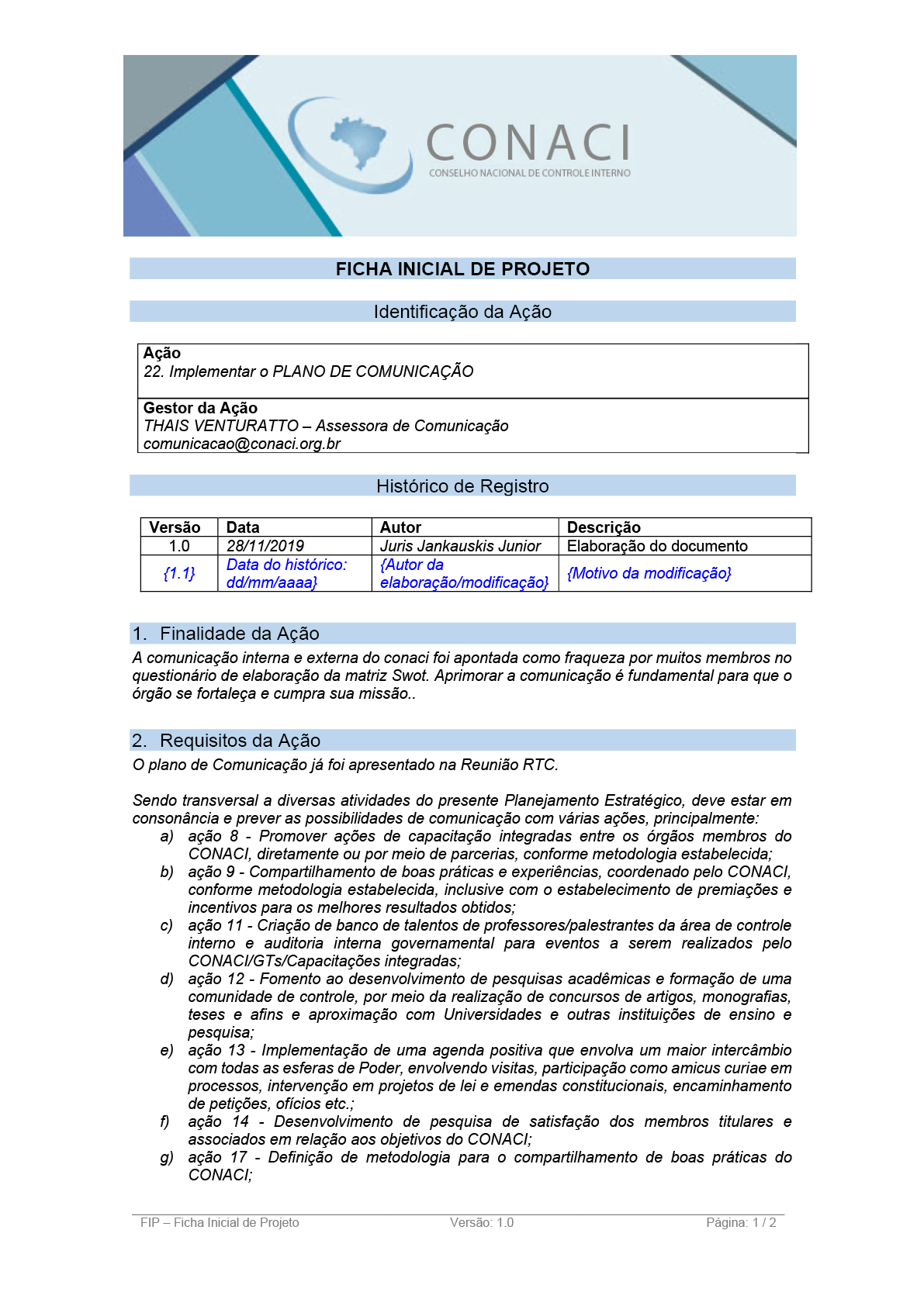 Termo de Abertura do Projeto